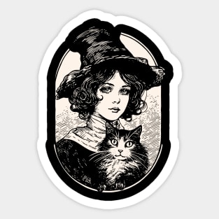 Victorian Witch and Cat Sticker